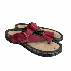 Ecco Dark Red Leather Toe Strap Slide Sandals